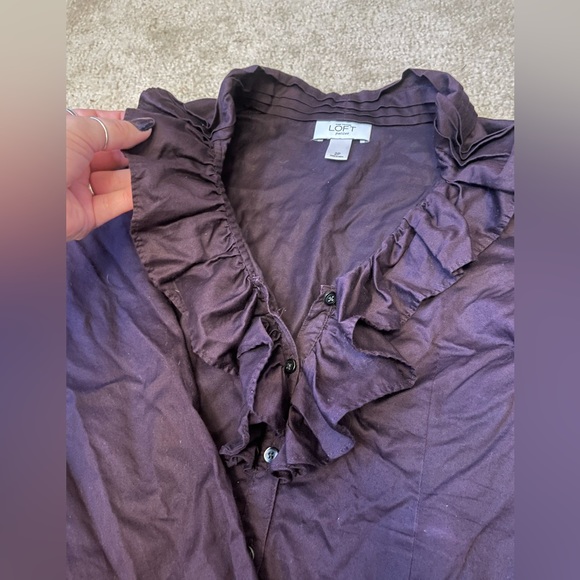 LOFT petite ruffle neck button up blouse - Picture 5 of 7